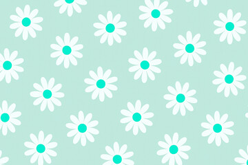 Seamless White Daisy Flower Pattern on Mint Green Background