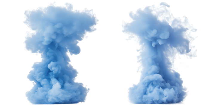 Blue smoke explosion effect with swirling patterns and dynamic movement, isolated on transparent background - Powered by Adobe