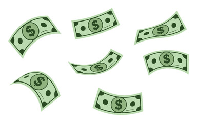 Falling Dollar Banknotes Money Rain Vector Illustration in Flat Style Isolated on White Background