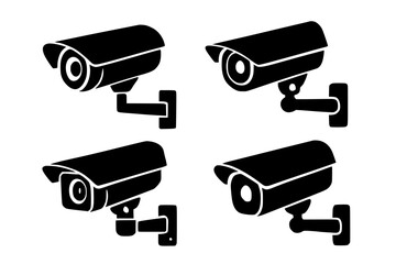 Silhouettes of Surveillance Cameras Isolated on White Background