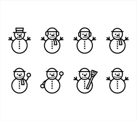 Snowman Line Icon Set