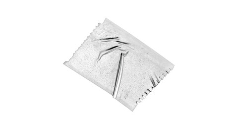 Small wrinkled transparent tape piece with sharp tears – isolated adhesive strip for torn paper...