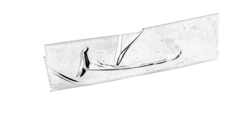 Transparent adhesive tape with deep line wrinkles – isolated strip showing damaged paper texture...