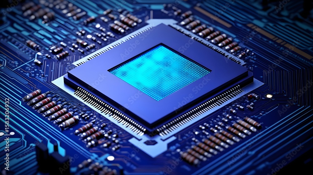 Poster close-up view of a computer processor on a circuit board.