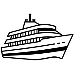 Obraz premium Detailed line art illustration of a multi deck yacht from the side isolated on white background