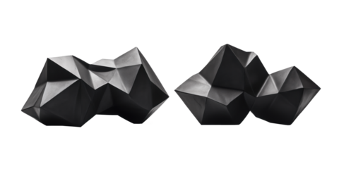 Abstract geometric black sculptures showcasing modern design and artistic expression, isolated on transparent background