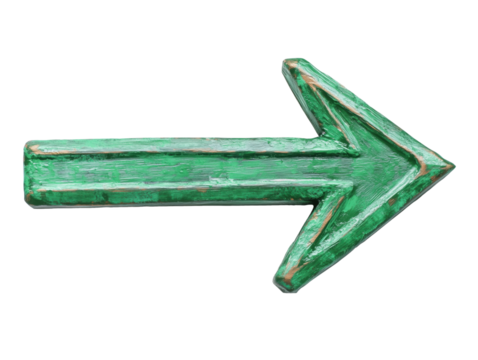 Green Wooden Arrow Sign Pointing Right for Directional Guidance, isolated on transparent background