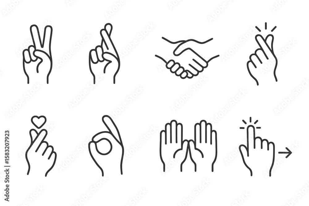 Poster hand gesture line icon set. simple communication and interaction outline icons