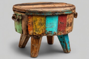 Fototapeta premium Handmade colorful wooden table with rustic charm highlighting craftsmanship and unique design