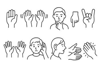 Fototapeta premium Sign language line icon set. communication, gesture icons in outline style