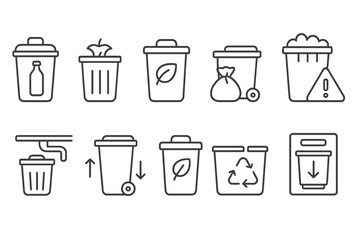 Waste management line icon set. trash, recycling, disposal, clean, eco-friendly icons