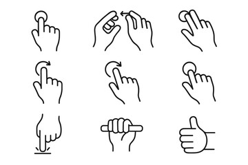 Fototapeta premium Gesture linear icon set. touch, swipe, click, rotate gesture icon pack