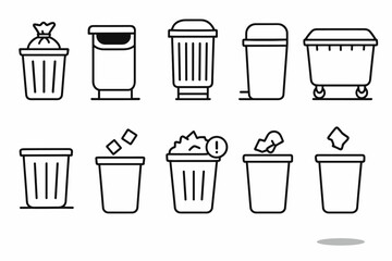 Trash and recycling line icon set. waste, garbage, bin, refuse, disposal outline collection