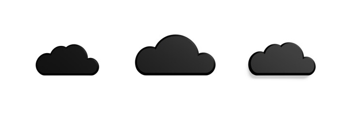 Black cloud icons in varying sizes on white background for design and illustration, isolated on transparent background