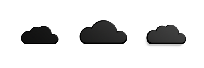 Black cloud icons in varying sizes on white background for design and illustration, isolated on transparent background