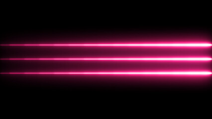 Horizontal neon line animation. Red neon light  stripes on dark background. 4k