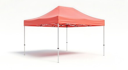 Vibrant coral pop-up canopy tent isolated on white seamless background studio shot