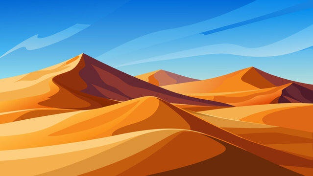 Vector art of expansive desert landscape with rolling sand dunes