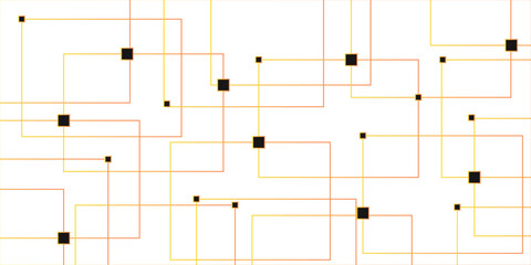 Minimalist abstract background with a white base, with a geometric pattern composed of thin.Technology network circuit board system connect dots and lines banner background.