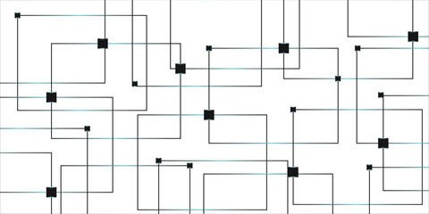 Minimalist abstract background with a white base, with a geometric pattern composed of thin.Technology network circuit board system connect dots and lines banner background.