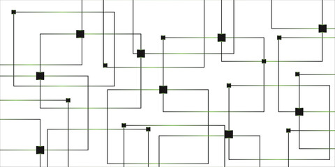 Minimalist abstract background with a white base, with a geometric pattern composed of thin.Technology network circuit board system connect dots and lines banner background.