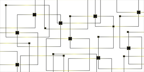 Minimalist abstract background with a white base, with a geometric pattern composed of thin.Technology network circuit board system connect dots and lines banner background.
