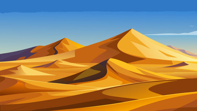 Vector art of rolling desert sand dunes under a clear blue sky