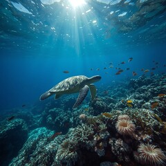 Sea turtle; underwater world