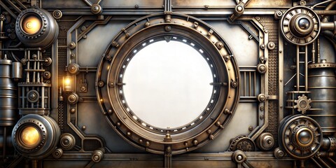 Steampunk inspired window with complex mechanical parts