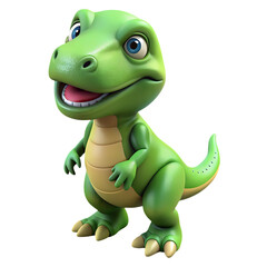 Naklejka premium Adorable 3D Cartoon Baby Dinosaur, Green Friendly Reptile, Cute Prehistoric Creature, Happy and Playful, Isolated...