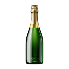 Elegant green champagne bottle with gold foil top against a transparent background