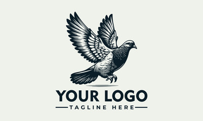 Vintage-style logo featuring a stylized pigeon in flight, with wings outstretched.