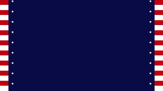 Looping animation of American flag stripes and stars moving vertically as side frames, leaving central copyspace. Ideal for patriotic content, US celebrations, and memorial visuals.