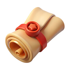 3D Render of a Rolled-Up Parchment Scroll with Red Seal and Button Closure, Isolated on...