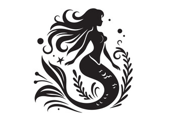 mermaid logo silhouette vector, simple black silhouette mermaids, mermaid watercolor vector silhouette illustration, beautiful mermaid logo silhouettes vector on a white background