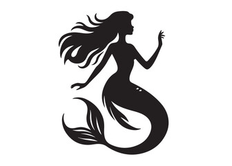 mermaid logo silhouette vector, simple black silhouette mermaids, mermaid watercolor vector silhouette illustration, beautiful mermaid logo silhouettes vector on a white background
