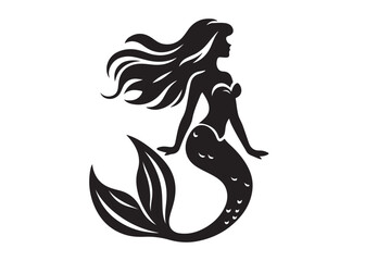 mermaid logo silhouette vector, simple black silhouette mermaids, mermaid watercolor vector silhouette illustration, beautiful mermaid logo silhouettes vector on a white background