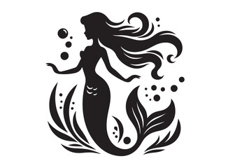 mermaid logo silhouette vector, simple black silhouette mermaids, mermaid watercolor vector silhouette illustration, beautiful mermaid logo silhouettes vector on a white background