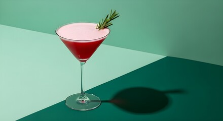 Red cocktail with rosemary garnish on stylish background