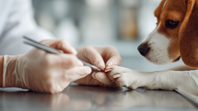 Vet Trims Dogs Nails in a Modern Clinic With a Minimal Background During a Routine Grooming Session