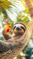 Obraz premium sloth on the beach, cute, funny