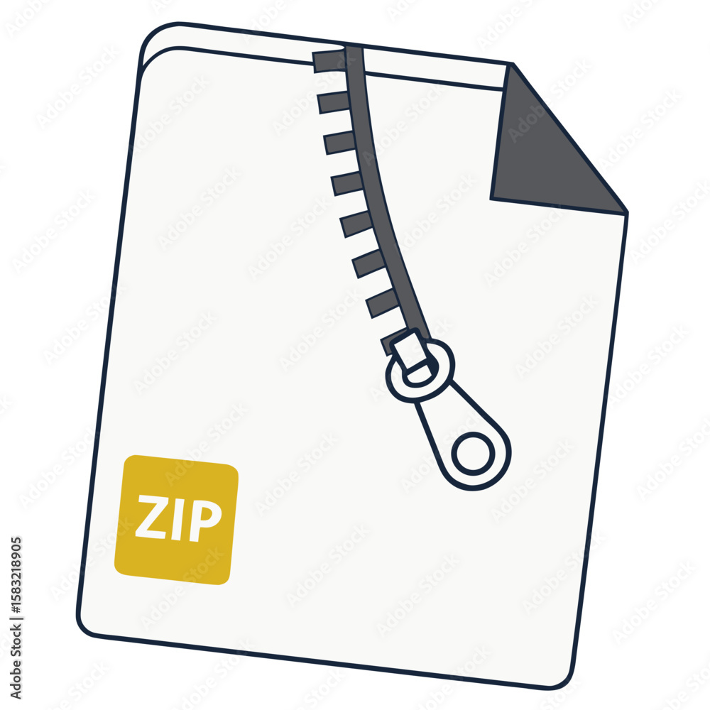 Fototapete document with a zipper and a yellow square labeled zip symbolizing compression or archiving