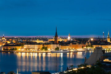 Obraz premium Night view of the Gamla Stan skyline, Stockholm, Sweden.