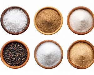 A vibrant collection of flavorful dry spices, including red paprika and black pepper, in bowls on white for cooking