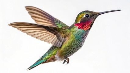Ruby-throated hummingbirds in flight, hovering to feed on a flower, or perched on a branch, showcasing their small, green, and vibrant wildlife in nature