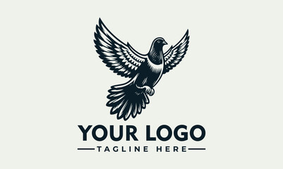 Vintage logo design featuring a soaring pigeon, symbolizing freedom and peace.
