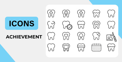 Dental Health Icons Set Depicting Various Oral Care and Dentistry Related Concepts in Minimalist Style on an Isolated Background