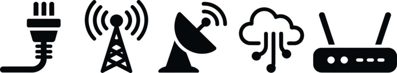 Black and White Technology Icons Set internet wifi