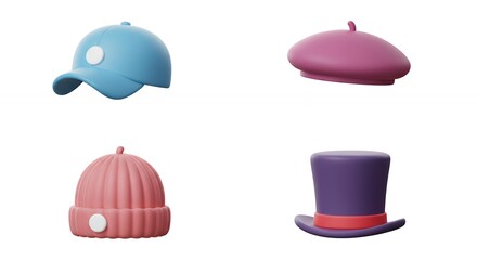 Variety of hats isolated on white background