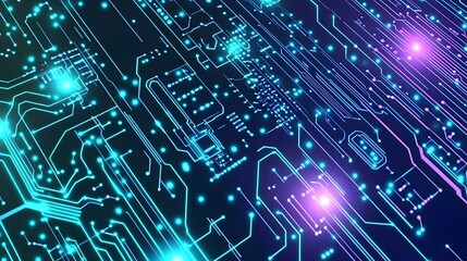 Obraz premium Complex circuit board design with glowing lines.